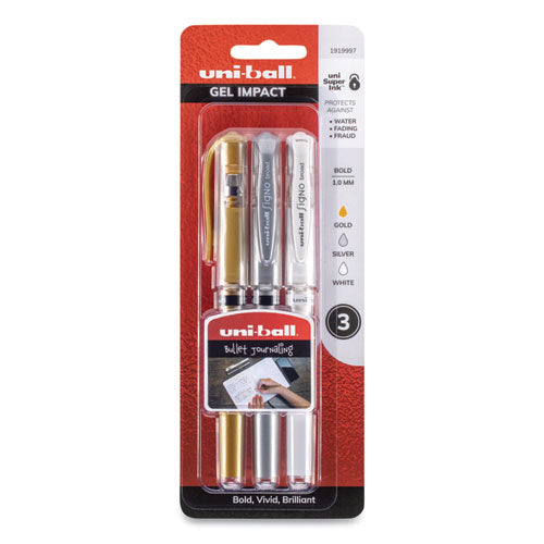 Impact Bold Stick Gel Pen, 1mm, Assorted Marvelous Metallic Ink-barrel, 3-set