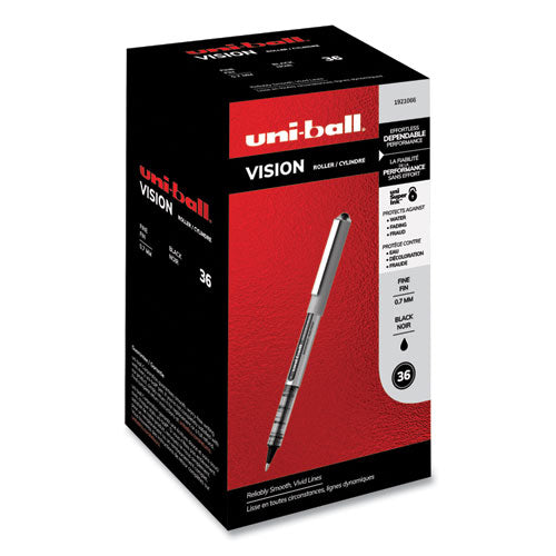 Vision Stick Roller Ball Pen, Fine 0.7mm, Black Ink, Silver Barrel, 36-pack