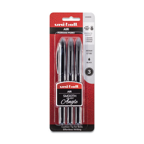 Air Porous Gel Pen, Stick, Medium 0.7 Mm, Black Ink, Black Barrel, 3-pack