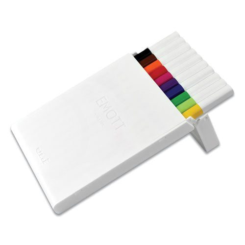 Emott Porous Point Pens, Fine 0.4 Mm, Assorted Ink, White Barrel, 10-pack