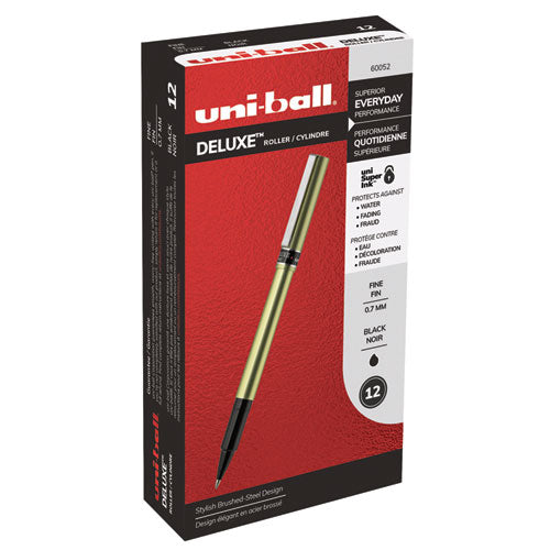 Deluxe Stick Roller Ball Pen, Fine 0.7mm, Black Ink, Champagne Barrel, Dozen