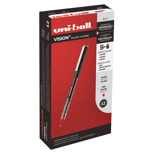 Vision Stick Roller Ball Pen, Micro 0.5mm, Red Ink, Gray-red Barrel, Dozen