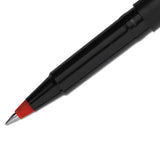 Stick Roller Ball Pen, Micro 0.5mm, Red Ink, Black Matte Barrel, Dozen