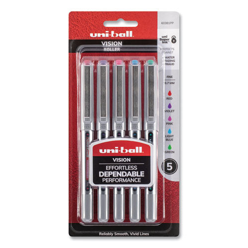 Vision Roller Ball Pen, Stick, Fine 0.7 Mm, Assorted Ink And Barrel Colors, 5-pack