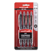 Signo 207 Gel Pen, Retractable, Micro 0.5 Mm, Black Ink, Translucent Gray Barrel, 4-pack