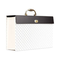 Expanding File Box, 5.25" Expansion, 19 Sections, Letter Size, White-black-gold