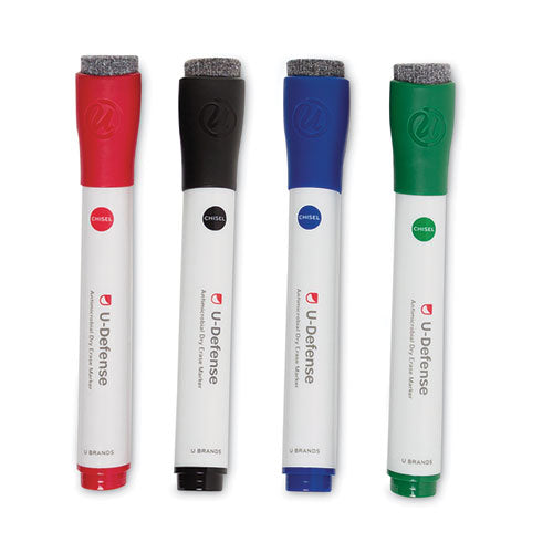 U-defense Antimicrobial Dry-erase Markers, Medium Bullet Tip, Assorted Colors, 24-pack