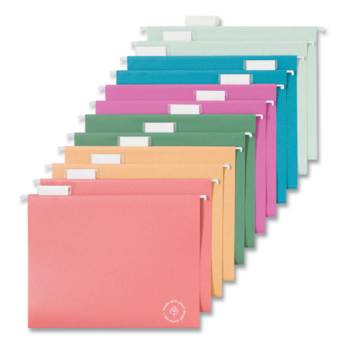 U Eco Hanging File Folders, Letter Size, 1/5-cut Tabs, Assorted, 12/pack