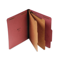 Six--section Pressboard Classification Folders, 2 Dividers, Legal Size, Red, 10-box