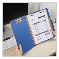 Six-section Pressboard Classification Folders, 2 Dividers, Letter Size, Blue, 10-box