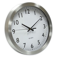 Brushed Aluminum Wall Clock, 12" Overall Diameter, Silver Case, 1 Aa (sold Separately)