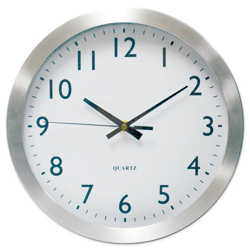 Brushed Aluminum Wall Clock, 12" Overall Diameter, Silver Case, 1 Aa (sold Separately)