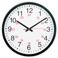 24-hour Round Wall Clock, 12.63" Overall Diameter, Black Case, 1 Aa (sold Separately)