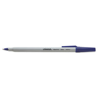 Stick Ballpoint Pen, Medium 1mm, Blue Ink, Gray Barrel, Dozen