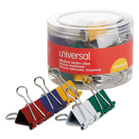 Binder Clips In Dispenser Tub, Medium, Assorted Colors, 24-pack