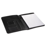 Leather-look Pad Folio, Inside Flap Pocket W-card Holder, Black