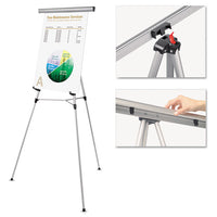 3-leg Telescoping Easel With Pad Retainer, Adjusts 34" To 64", Aluminum, Silver