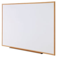 Dry-erase Board, Melamine, 72 X 48, White, Oak-finished Frame