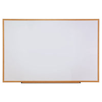 Dry-erase Board, Melamine, 72 X 48, White, Oak-finished Frame