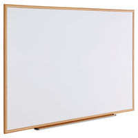 Dry-erase Board, Melamine, 72 X 48, White, Oak-finished Frame