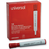 Dry Erase Marker, Broad Chisel Tip, Red, Dozen
