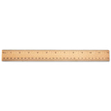 Flat Wood Ruler W-double Metal Edge, 12", Clear Lacquer Finish