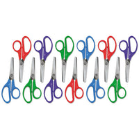 Kids' Scissors, Rounded Tip, 5" Long, 1.75" Cut Length, Assorted Straight Handles, 12-pack