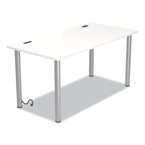 Essentials Writing Table-desk With Integrated Power Management, 59.7" X 29.3" X 28.8", White-aluminum