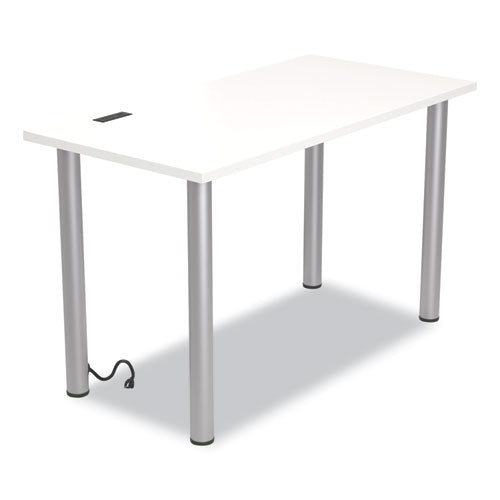Essentials Writing Table-desk With Integrated Power Management, 47.5" X 23.7" X 28.8", White-aluminum