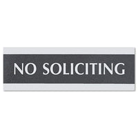 Century Series Office Sign, No Soliciting, 9 X 3, Black-silver