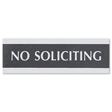 Century Series Office Sign, No Soliciting, 9 X 3, Black-silver