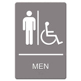 Ada Sign, Men Restroom Wheelchair Accessible Symbol, Molded Plastic, 6 X 9, Gray