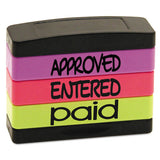 Stack Stamp, Approved, Entered, Paid, 1 13-16 X 5-8, Assorted Fluorescent Ink