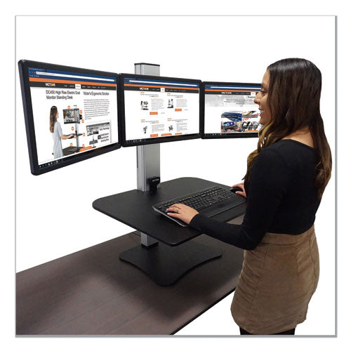 High Rise Electric Triple Monitor Standing Desk Workstation, 28 X 23 X 20, Black/aluminum, Ships In 1-3 Business Days