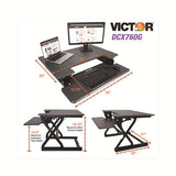 High Rise Height Adjustable Standing Desk With Keyboard Tray, 36w X 31.25d X 20h, Gray-black