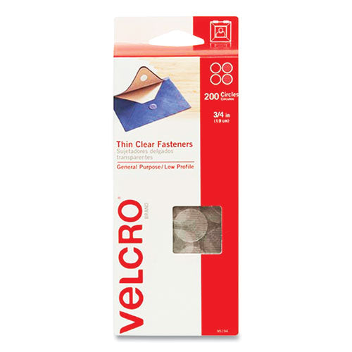 Sticky-back Fasteners, Complete Sets, 0.75" Dia, Clear, 200-pack
