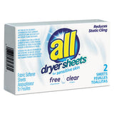 Free Clear Vend Pack Dryer Sheets, Fragrance Free, 2 Sheets-box, 100 Box-carton