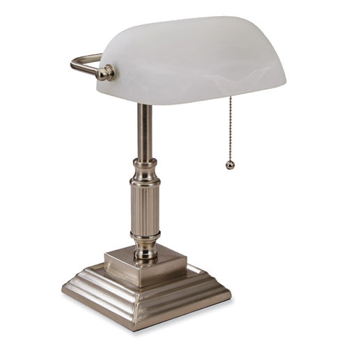 Led Bankers Lamp With Frosted Shade, 14.75" High, Brushed Nickel, Ships In 4-6 Business Days