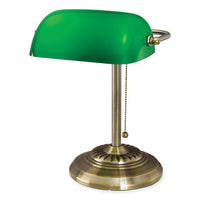 Led Bankers Lamp With Green Shade, Cable Suspension Neck, 13.5" High, Antique Brass, Ships In 4-6 Business Days