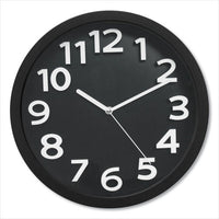 Wall Clock With Raised Numerals And Silent Sweep Dial, 13" Dia, Black Case, Black Face, 1 Aa (sold Separately)
