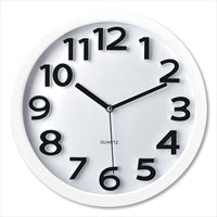 Wall Clock With Raised Numerals And Silent Sweep Dial, 13' Dia, White Case, White Face, 1 Aa (sold Separately)