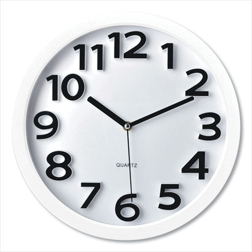 Wall Clock With Raised Numerals And Silent Sweep Dial, 13' Dia, White Case, White Face, 1 Aa (sold Separately)