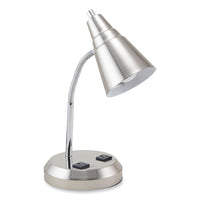Led Gooseneck Desk Lamp With Charging Outlets, Gooseneck,15" High, Brushed Steel, Ships In 4-6 Business Days