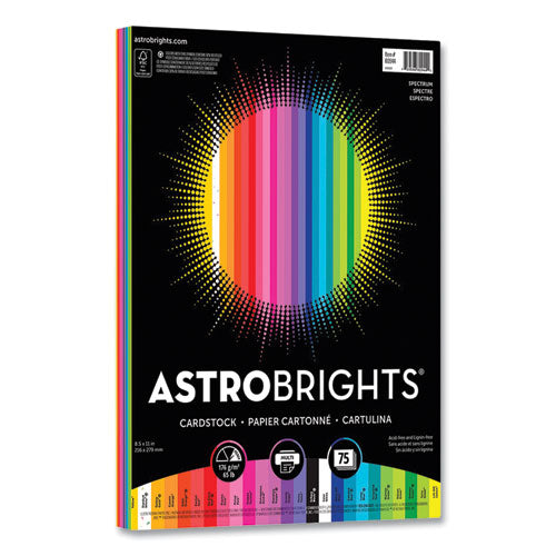 Color Cardstock, 65 Lb, 8.5 X 11, Assorted Spectrum Colors, 75-pack