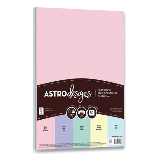 Color Cardstock, 65 Lb, 8.5 X 11, Assorted Pastel Colors, 50-pack