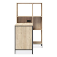 Turing Home Office Workstation With Integrated Bookcase And Power Center, 48.3" X 31.75" X 55.25", Desert Ash-black