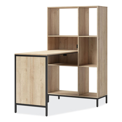 Turing Home Office Workstation With Integrated Bookcase And Power Center, 48.3" X 31.75" X 55.25", Desert Ash-black