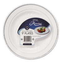 Masterpiece Plastic Dinnerware, White-silver, 9", 10-pack