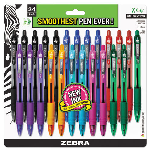 Z-grip Ballpoint Pen, Retractable, Medium 1 Mm, Assorted Business-artistic Ink Colors, Clear Barrel, 24-pack