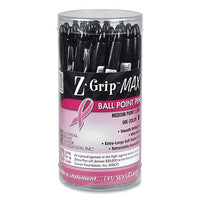 Z-grip Max Breast Cancer Awareness Ballpoint Pen, Retractable, Bold 1.2 Mm, Black Ink, Translucent Black Barrel, 24-pack